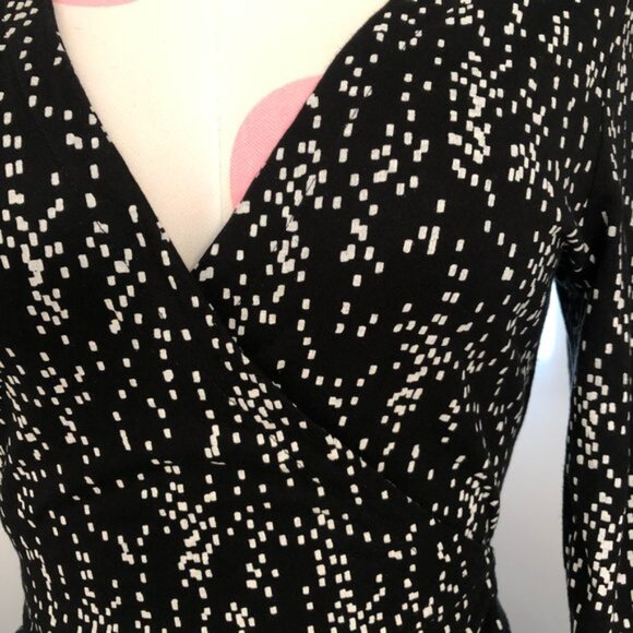 Gap Chelsea Mix Dot Print Long Sleeve Midi Wrap Dress in Black   White Size M - Picture 4 of 11